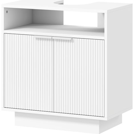 Meuble bas lavabo 2 portes cannelées compartiment ouvert sans piédestal 60x33x63 cm blanc