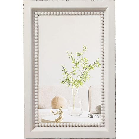 Miroir Mural Rectangulaire 60 x 40 cm, Decoration Murale Rustique Blanc, Miroir Bois pour Salon, Entree, De Bain (1/5)