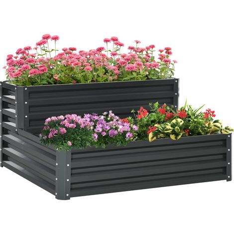 Offenes, zweistöckiges Hochbeet für Kräuter, Gemüse, Obst und Blumen, 120 x 101 x 58 cm, dunkelgrau