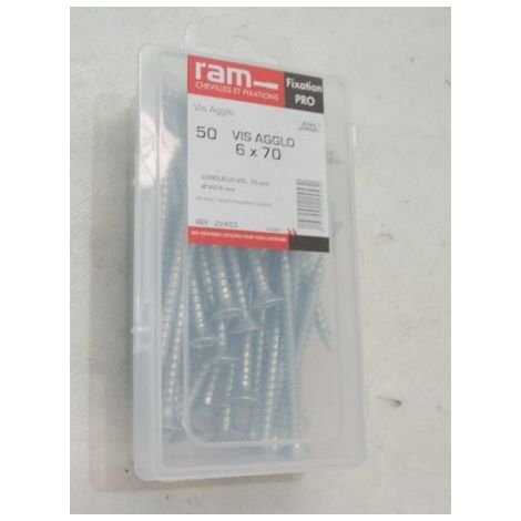 Boite de 50 vis agglo 6x70mm acier zingué tête fraisée embout pozidriv3 RAM 22453