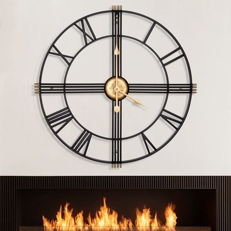 Horloge murale moderne de 50 cm, décoration noire, chiffres romains vintage, horloge en métal presque silencieuse, la chambre à coucher – 50 cm (1/5)