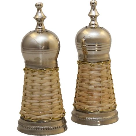 Duo Salière et Poivrière en Osier et Acier Beige - Set de Table pour Cuisine et Repas - PANGIVO (1/4)