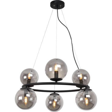 Suspension Aura noire, 6 lampes, abat-jour graphite, E15 (1/5)