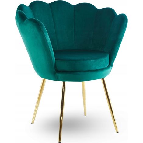 Grüner Samt-Loungesessel fürs Wohnzimmer, kleines Muschelgestell in Goldoptik (1/5)