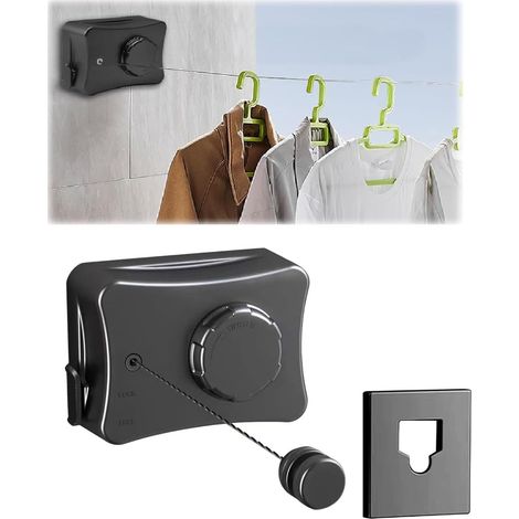 Sonhomay Corde à linge rétractable pour intérieur et intérieur - Fixation murale - 5 m - En acier inoxydable - Très résistante - Pour balcon, salle de bain, extérieur (1/5)
