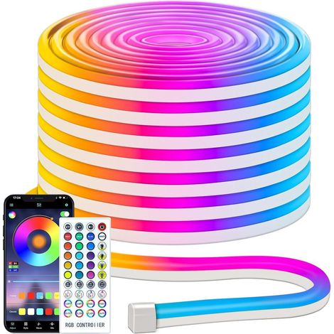 Ruban Néon LED RGB 15m (50FT), IP65, Contrôle APP + Télécommande, 24V, 6W/m, Flexible, Intérieur/Extérieur (1/5)