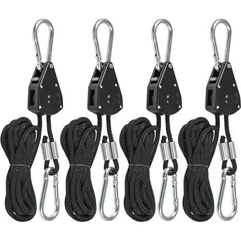 Corde à cliquet 2,4m Charge max 150 lb Nylon haute ténacité Lot de 4 crochets réglables pour lampes et voiles d'ombrage (1/5)