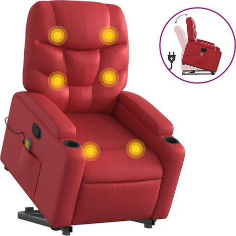 Chaise de massage ergonomique en similicuir rouge – fonction chauffage, rouleaux cervicaux et lombaires, 3 modes de vibration, appui-tête réglable – pour relaxation à domicile (1/5)