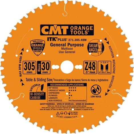 CMT – Lame circulaire 305mm pour bois tendre et dur – 48 dents – Découpe précise et silencieuse – Acier haute qualité – Revêtement antiadhésif