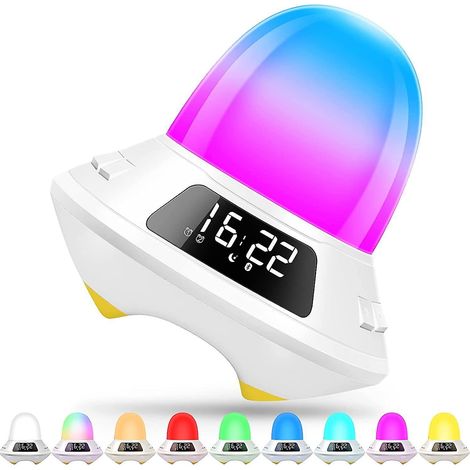 Réveil enfant avec double alarme, haut-parleur Bluetooth, veilleuse et horloge LED numérique. (1/3)