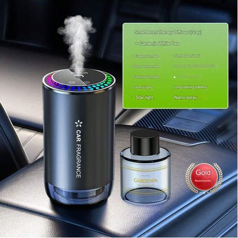 Diffuseur de parfum voiture automatique en alliage d'aluminium, désodorisant LED étoilé, lumière d'ambiance multicolore pour toit, kit d'aromatisation auto (1/3)