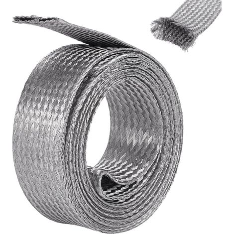 Tresse Métallique Tressée en Acier Inoxydable 30mm De Large 3m Gainage Blindage Câbles Ruban Métallique Flexible Extensible pour Protection Fils Électriques (1/5)