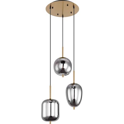 Hängelampe Pendelleuchte Glas 3 flammig Lampenschirm Glas Wohnzimmerlampe Messing, Metall Glas messingfarbig, 3x E14 Fassungen, DxH 46x120 cm