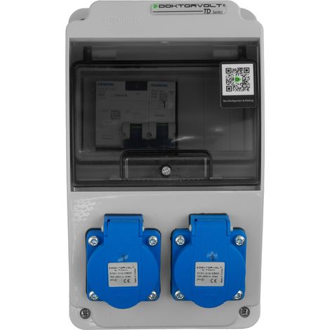 Tableau électrique de chantier XS-S/FI 16 A 2x230 V, boîtier Erbetka IP54, protections Siemens, prises Doktorvolt DV-5527-D (1/5)