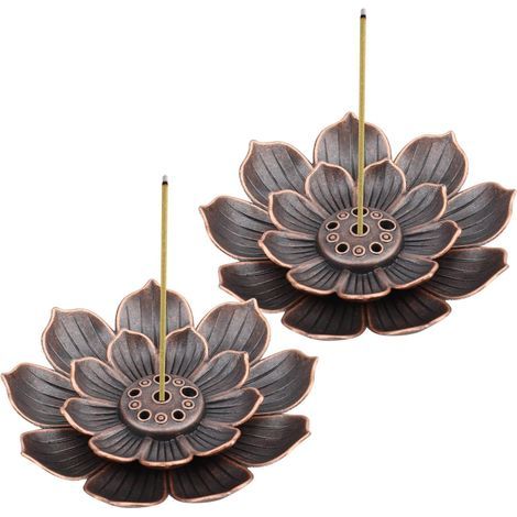 2-Piece Lotus Incense Holder, Brass Incense Burner Stand, 6 Holes with Ash Collector, Stick Incense Burner (1/5)