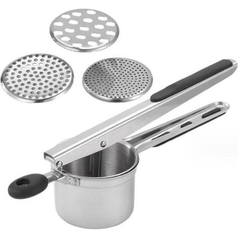 Presse purée manuelle,presse purée en acier inoxydable,avec 3 disque remplaçable,outil de cuisine,pour fruit,légume,aliment de bébé (1/4)