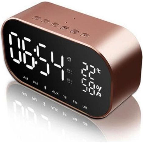 Haut-parleur et réveil Bluetooth Bureau Thermomètre audio FM Radio - Or rose (1/4)