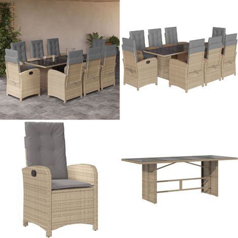 Ensemble à manger de jardin et coussins 9 pcs mélange beige - Chaise de jardin - Table de jardin (1/5)