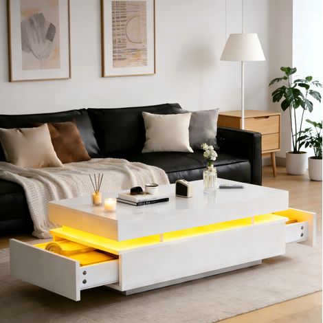 tavolo soggiorno 100x50 contenitore LED bianco OKMYHOME (1/5)