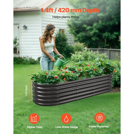 Potager Surélevé Métal 200x60x42 cm Carré Potager Surélevé Galvalume Lit de Jardin Ovale Bac de Jardinage Fond Ouvert pour Culture Légumes Fleurs Herbes Aromatiques Plantes Grasses, Gris Foncé (1/5)