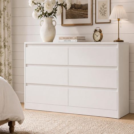 Commode 6 Tiroirs, Rangement Anti-Chancellement pour Chambre Cadre Monobloc, Poignees Anti-Choc Cachees, Panneau Scelle Anti-Poussiere et Humidite, Rangement pour Chambre Entree Salon (1/5)