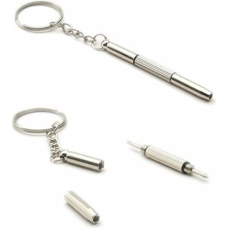 Mini Tournevis 3 en 1 Plat Cruciforme à Ecrou Hexagonal Creux Porte-clé Lunettes (Mini tournevis - 2 paires), (1/5)