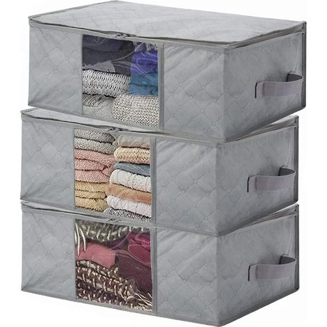 sac De 48 X 35 X 20 Cm Rangement Vetement Pliable, Lot De 3 Sac Boite Rangement Sous Lit, Tanche En Pais Non-tiss, Pour Dredons Couvertures Oreill (1/5)