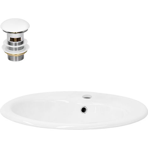 ML-Design Lavabo en Céramique Blanc 57x19,5x48,5 cm avec Garniture de Vidage 1 1/4" Universel et Trop-Plein, Design Ovale, Vasque à Encastrer Moderne, Évier Lave-Mains Salle de Bains et Toilettes (1/5)