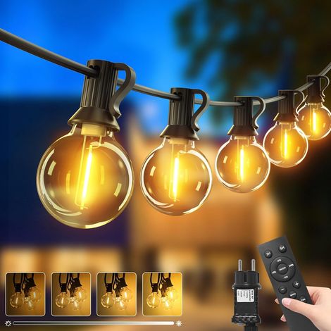 10M Guirlande Guinguette Exterieur Avec Télécommande, Dimmable G40 LED Guirlande Lumineuse Exterieure, Etanche Ampoule Lumiere Electrique pour Jardin Terrasse Balcon Pergola Fête, Blanc Chaud (1/5)