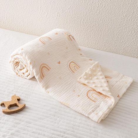 Couverture Bébé Naissance 100x75cm - Motif Arc-en-Ciel Beige - Couverture Emmaillotage Bebe Douce & Chaude, Plaid Enfant pour Poussette, Lit et Cadeau Naissance Garçon Fille (1/5)