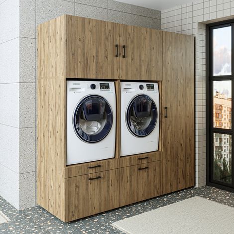 Roomart S2 Waschmaschinen-Doppelschrank 194 cm, Eiche