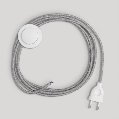 creative cables Cablaggio per piantana, Cavo RN02 Lino Naturale Grigio 3 m. Scegli Il Colore dell'interruttore e della Spina. - Bianco