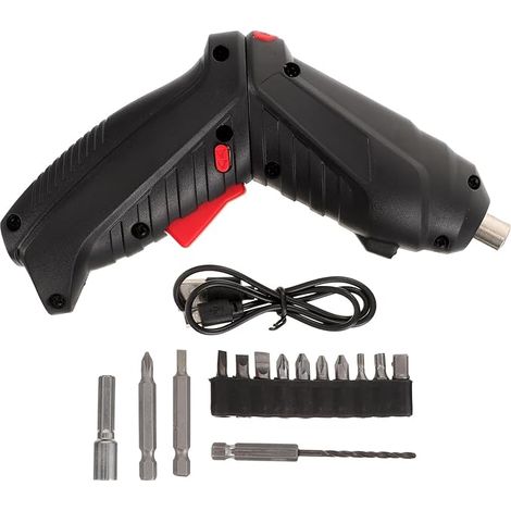 Mini cacciavite elettrico ricaricabile, set da 15 pezzi, trapano avvitatore senza fili, nero, compatto, portatile e multifunzionale, ideale per il fai da te e le riparazioni domestiche.