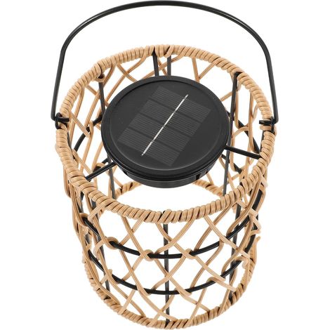 Lampe Solaire D’extérieur En Rotin Tissé Beige Pour Jardin Et Pelouse, Lanterne Étanche Suspendue Poignée Aisée, Éclairage Paysager D’ambiance Et Décoratif (1/5)