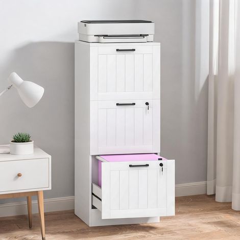 Meuble de rangement de bureau blanc en MDF 40 x 40 x 101 cm (1/5)