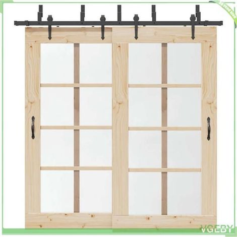 Kit de quincaillerie de porte coulissante - FAF7291712426384 - Rail 213,5 cm - Acier noir - Capacité 80 kg (1/5)