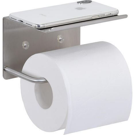 Toilettenpapierhalter mit Klebeablage, bohrfreier Rollenpapierhalter, Edelstahl SUS 304, selbstklebender Wandspender für Badezimmer, Silber (1/4)