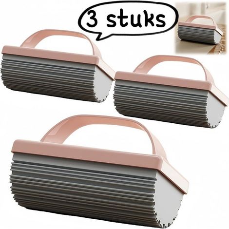 Mini balai ménager 3 pièces - éponge de nettoyage de bureau et de cuisine ultra-absorbante - éponge en coton portable - rose (1/5)