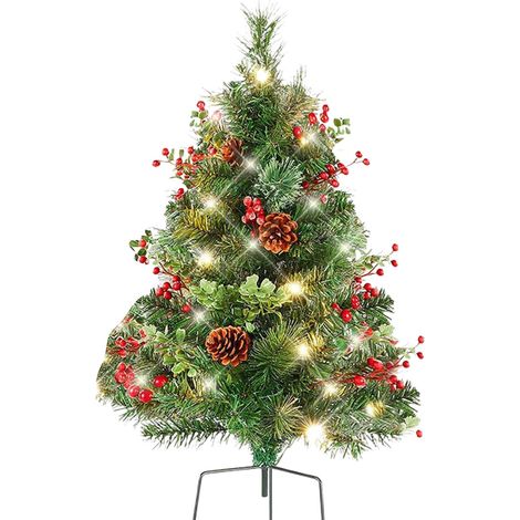 Arbre De Noël En Plastique - 60 Cm - Avec Lumières Led Intégrées - Support Tripode Pour Extérieur Et Intérieur - Remplissage Pour Pot De Fleurs (1/5)