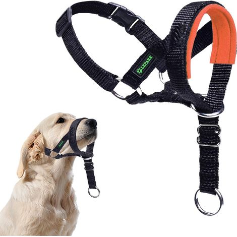 Headcollar for Dogs with Safety Strap, Head Harness for Dogs to Stop Pulling, Adjustable and Easily Controllable (M, Orange) (1/5)