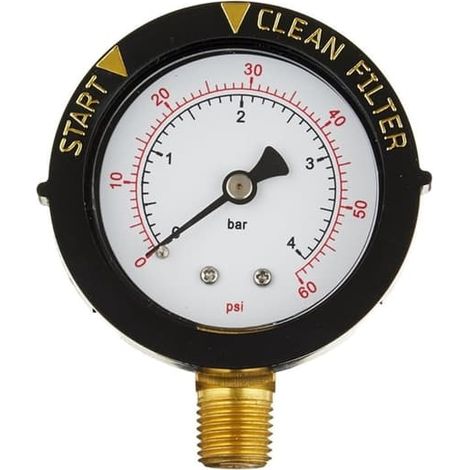 Manomètre 190058 0-60 PSI, manomètre de pression d'eau pour le démarrage et la filtration, avec filetage au sol 1/4 NPT pour piscine (1/4)