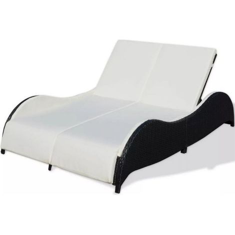 Lit de jardin tissu blanc et résine tressée noire Methy (1/4)