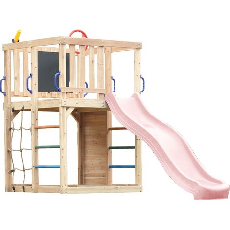 Axi Sam Aire De Jeux En Bois, Toboggan Rose Pastel  Structure D'Escalade Pour Enfants Avec Mur D'Escalade, Filet Et Barres De Suspension  Accessoires Inclus  Équipement De Jeux Pour Le Jardin