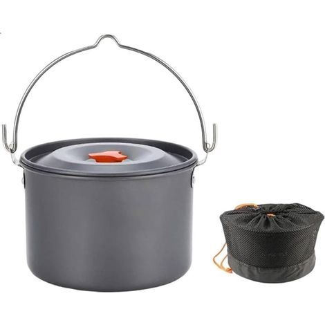 Camping Suspension Pot Ustensiles de cuisine, Camping Portable 4L Ustensiles de cuisine suspendues en aluminium avec couvercle pour la cuisson au feu de camp, le ragoût