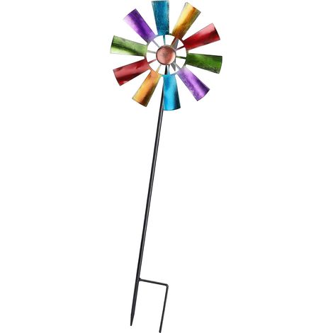 Molino de viento de jardín metálico giratorio y resistente – Multicolor, 73 cm – Decoración para patio (1/5)