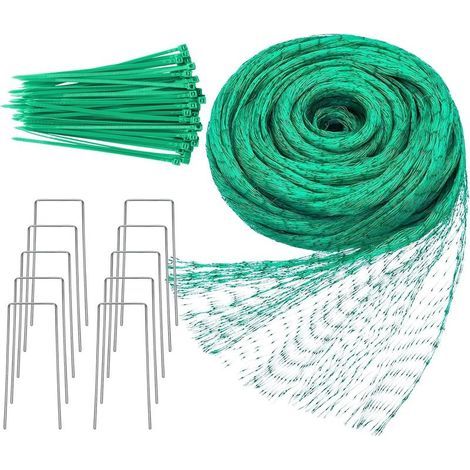 Rete anti-uccelli 2 x 15 m, kit di rete da giardino con 50 lacci e 10 picchetti, rete protettiva versatile per fragole, frutta, semi, copertura per laghetto, recinzione per piante (1/5)