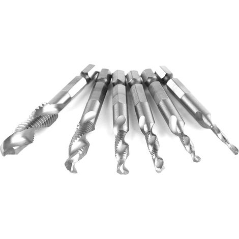 Jeu de 6 forets tarauds HSS4341 en acier rapide, tige hexagonale M3-M10, embouts combinés perçage-filetage, lot professionnel. (1/3)