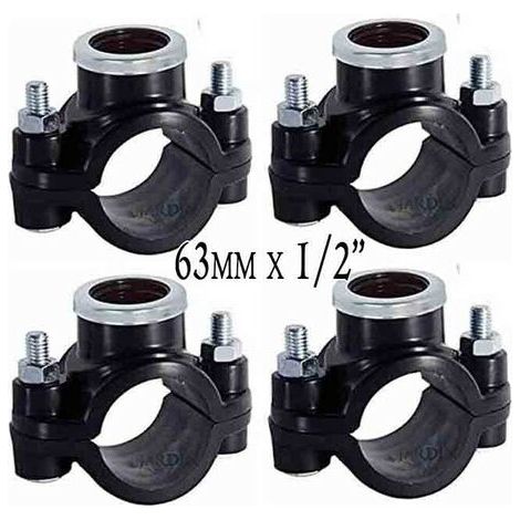 Pack 4 Collarin de Riego 63mm x 1/2''. Fitting para Instalación de Elementos de Riego como Aspersores, Difusores o Goteo (1/3)