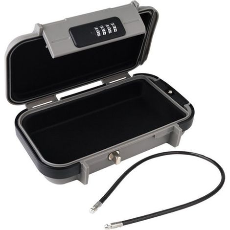 Mini cassaforte portatile da viaggio 23,5x14,1x6 cm, impermeabile, antieffrazione, con cavo in acciaio e lucchetto a combinazione. (1/5)