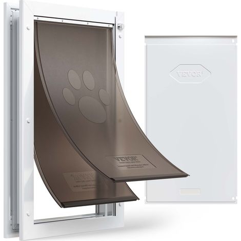 Porte pour Animaux de Compagnie, Chatière à Double Rabat Magnétique, Trappe pour Grands Chiens, Panneau de Fermeture Isolé et Résistant aux Intempéries et Cadre en Métal, Taille XL, Blanche (1/5)